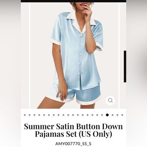 Blue Satin Button Down Pajama Set